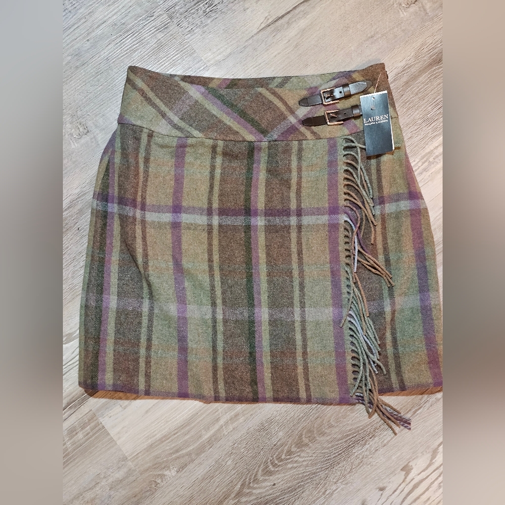 Plaid Fringe-Trim Tweed Mini Skirt